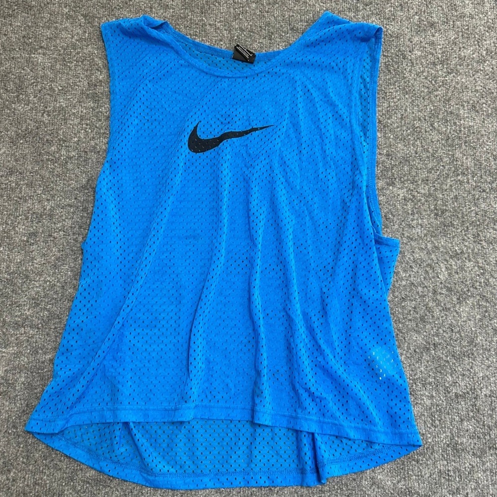 Nike Tank Top Womens Size L Blue Mesh Sleeveless Athletic Workout Gym Shirt